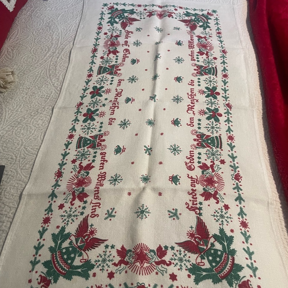 European influence Festive Holiday Table Runner with Red and Green Design